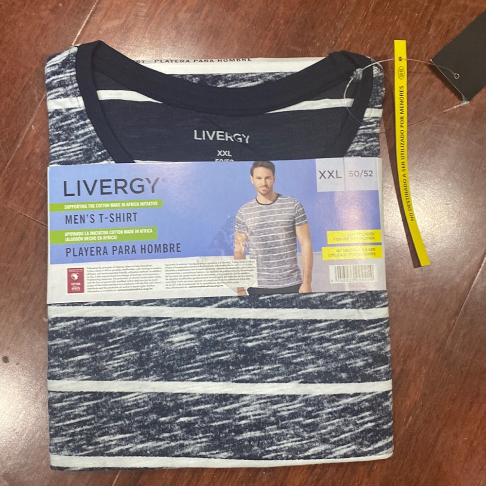 Livergy Mens Cotton Tee Shirts Blue and white Size Xxl 50/52 nwt